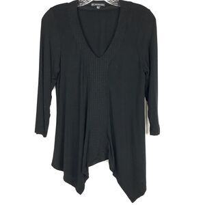 Adrianna Papell Black Flowy Shark Bite Blouse